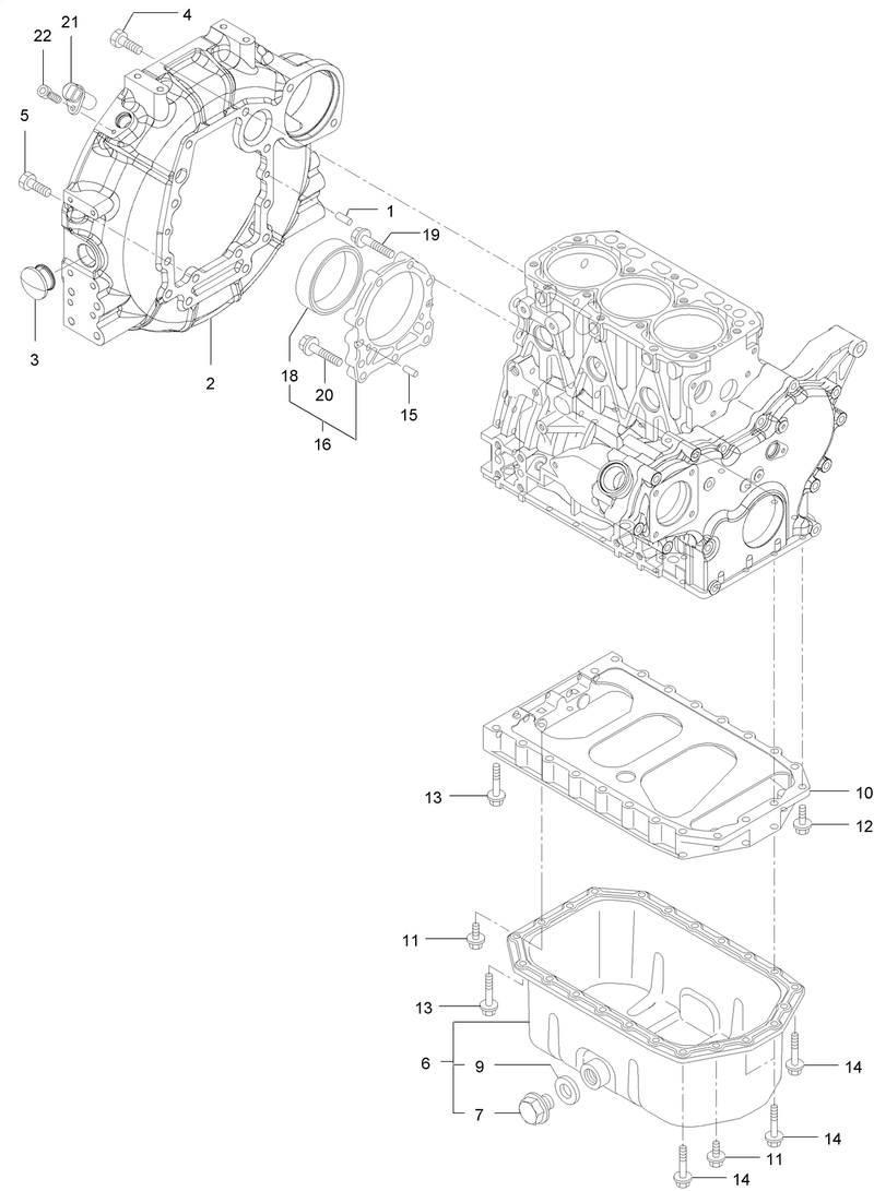 Flywheel Housing and Oil Sump Assembly