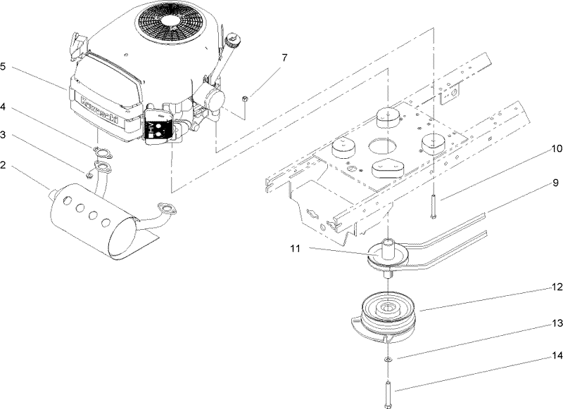 Engine Muffler and PTO Assembly