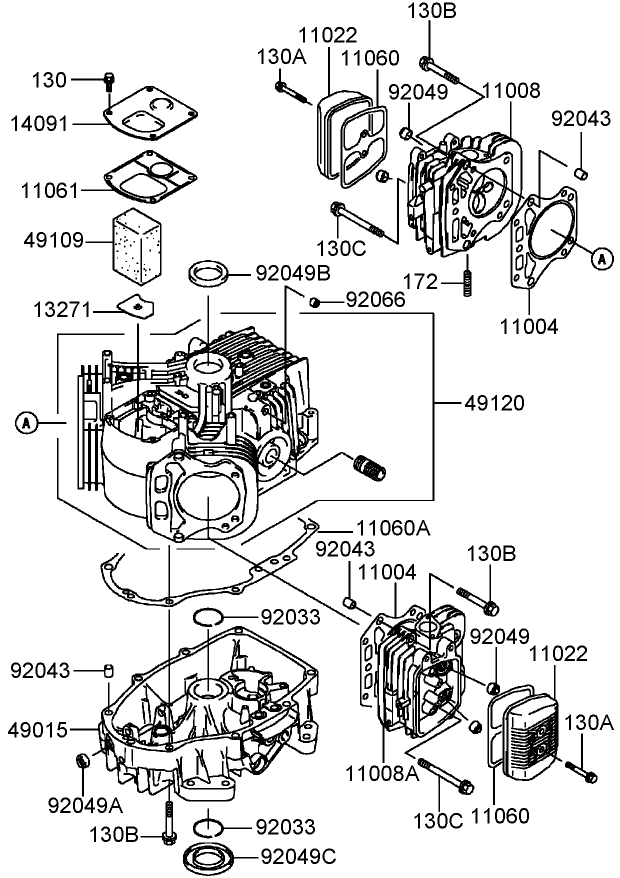 Cylinder and Crankcase Assembly Kawasaki FH541V DS04