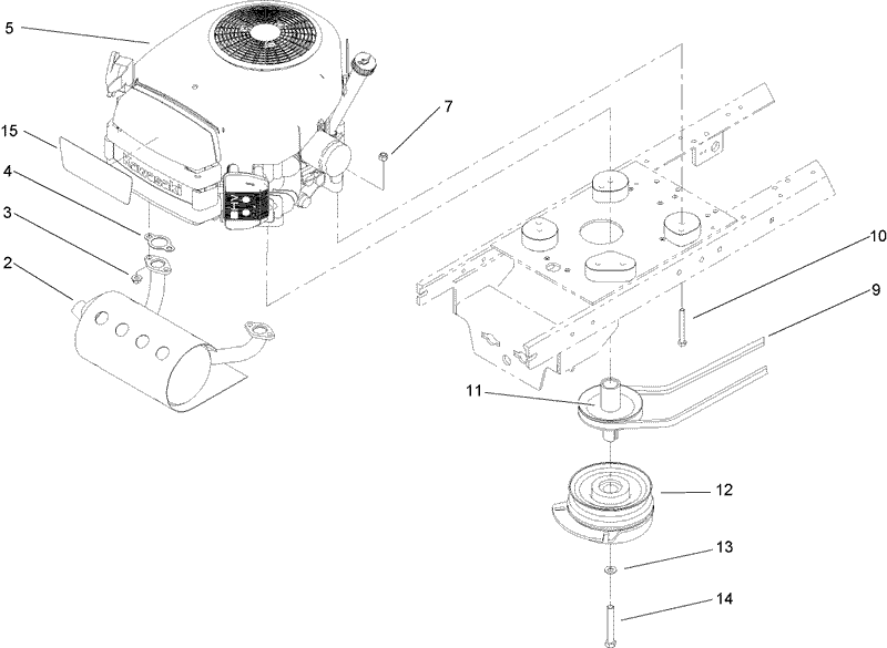 Engine Muffler and PTO Assembly