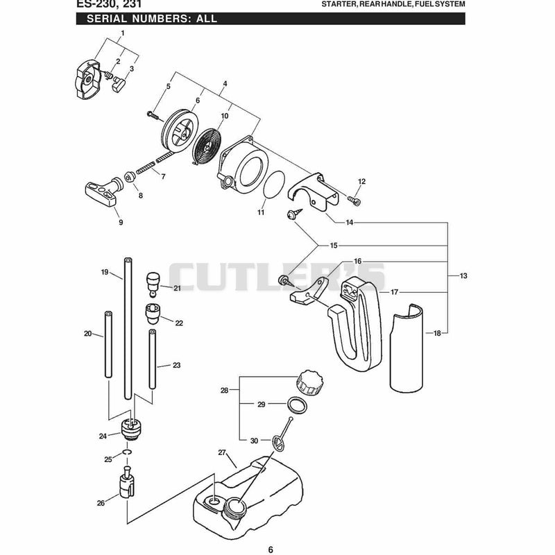 STARTER, REAR HANDLE, FUEL SYSTEM