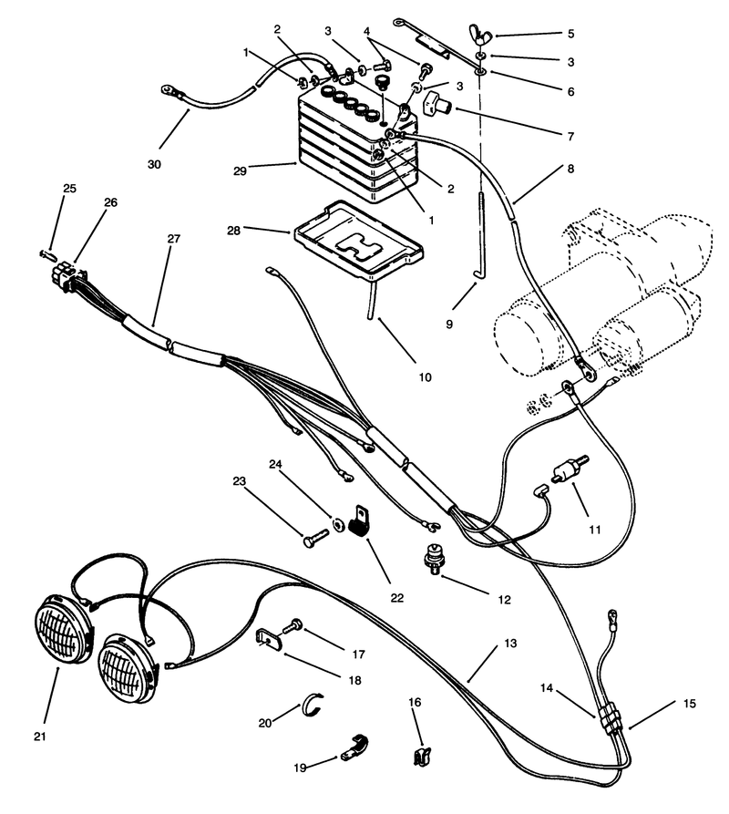 Battery and Headlights Assembly