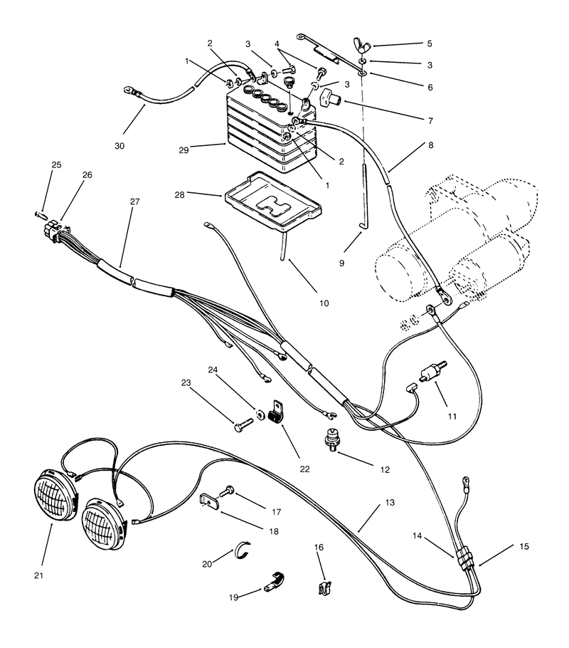Battery and Headlights Assembly