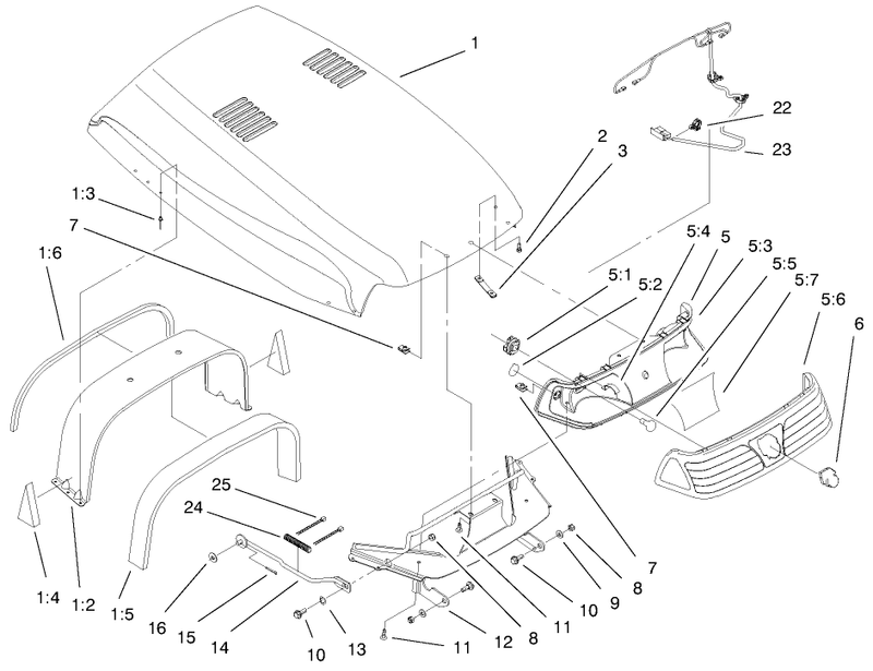 Hood and Headlight Assembly
