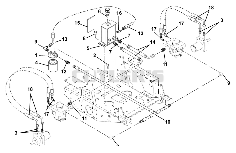 Hydraulic Tank, Filter, Motors And Pump To Tank Circuit