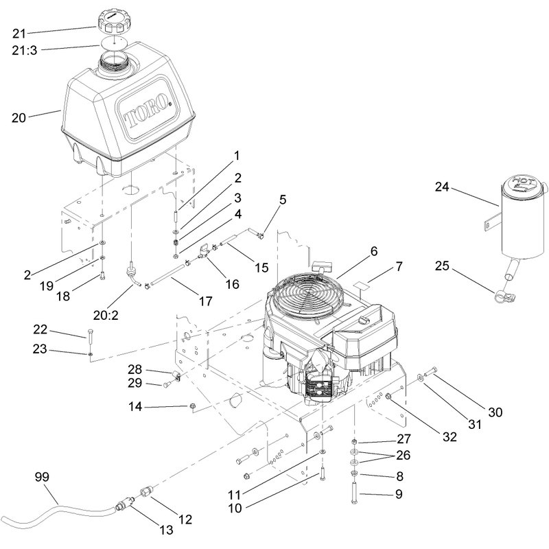 Engine and Fuel Tank Assembly