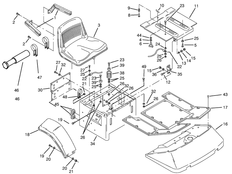 Fenders Floor Pan and Seat Assembly
