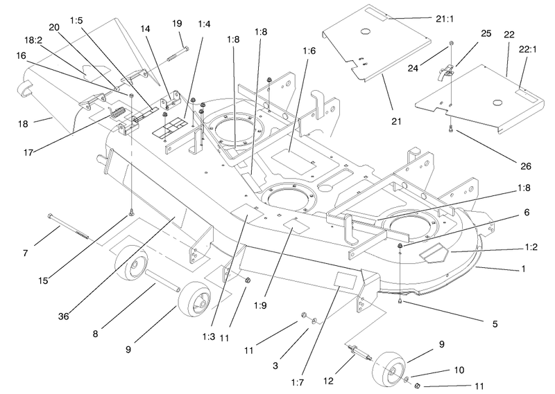 Deck Wheels And Deflector Assembly