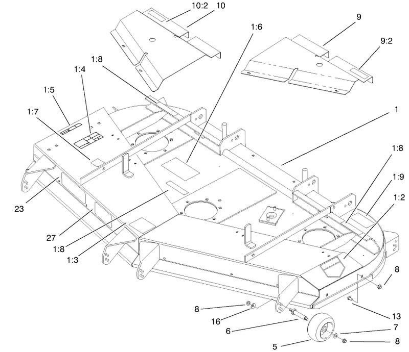 Deck Wheels And Deflector Assembly