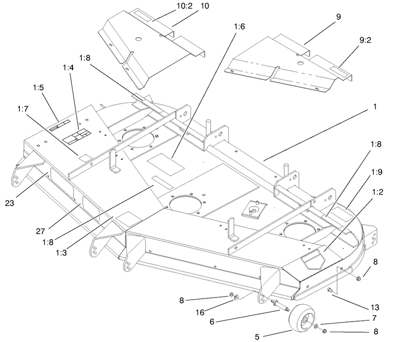 Deck Wheels And Deflector Assembly