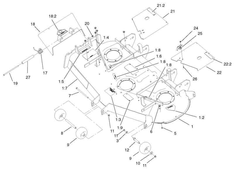 Deck Deflector And Wheels Assembly