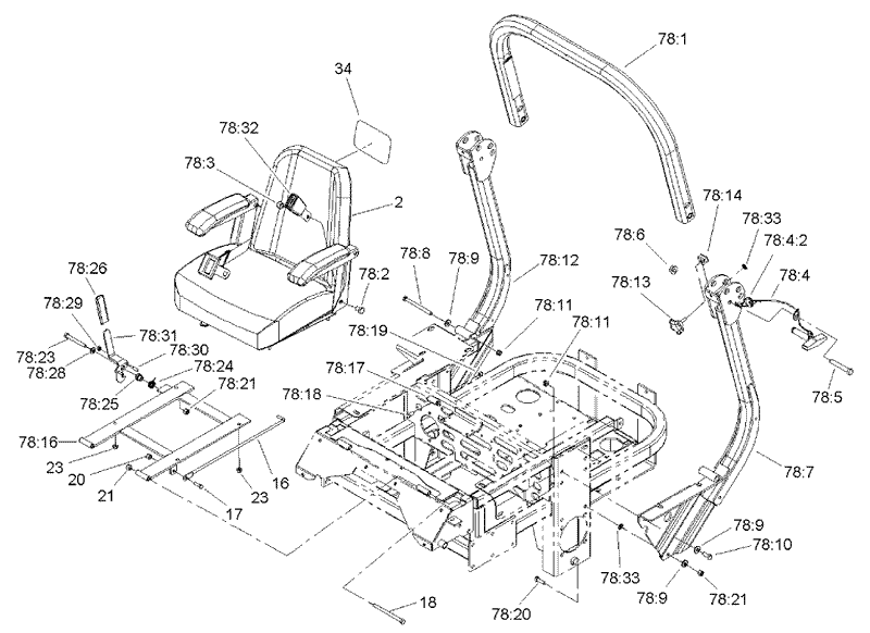 Seat and Roll Over Protection System Assembly