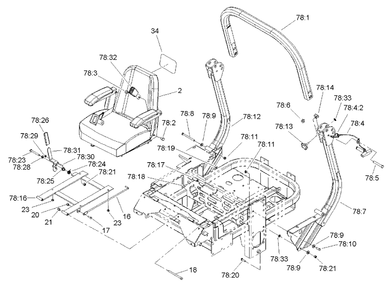 Seat and Roll Over Protection System Assembly