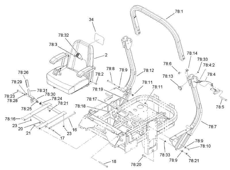 Seat and Roll Over Protection System Assembly