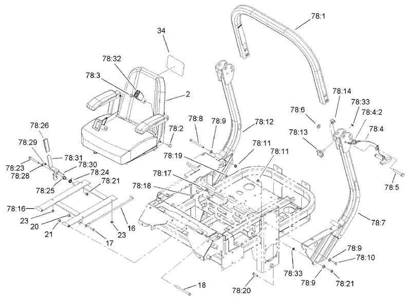 Seat and Roll Over Protection System Assembly