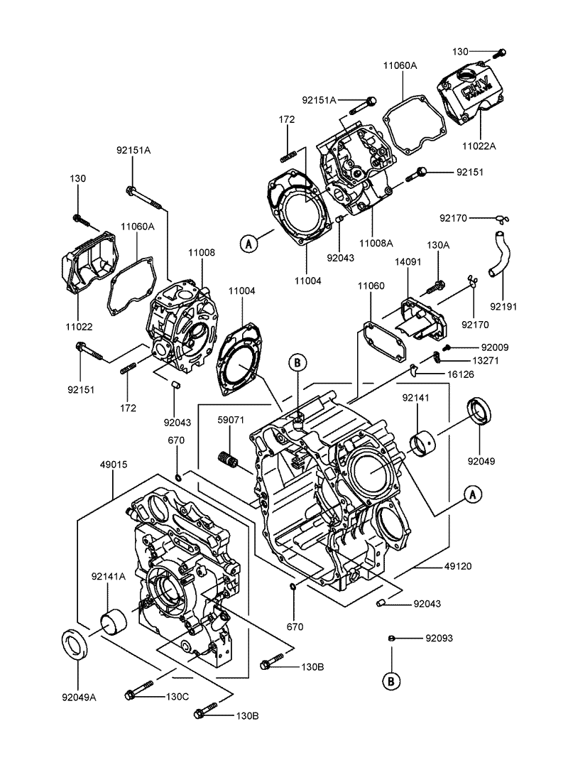 Cylinder and Crankcase Assembly Kawasaki FD750D BS03