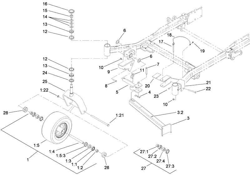 Caster Wheel Fork and Z Stand Assembly