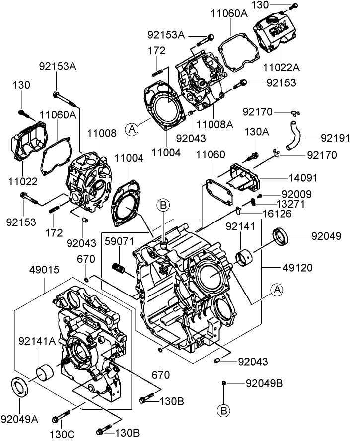 Cylinder and Crankcase Assembly Kawasaki FD791D AS07