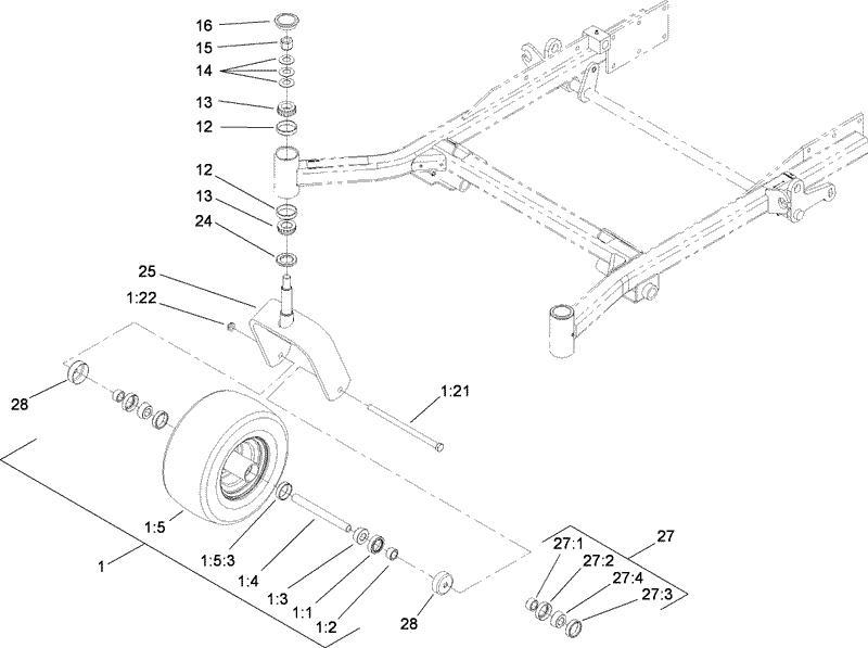 Caster Wheel and Frok Assembly