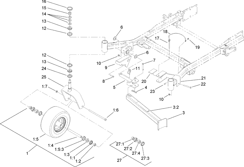 Caster Wheel Fork and Z Stand Assembly