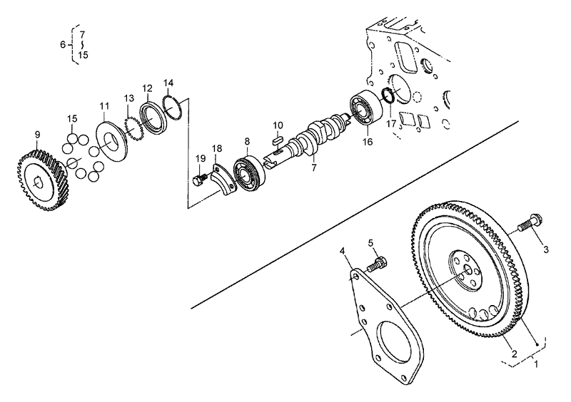 Flywheel Fuel Camshaft and Governor Shaft Assembly