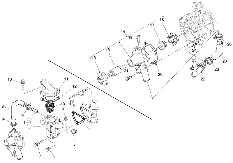 Water Flange Pump Pipe and Thermostat Assembly