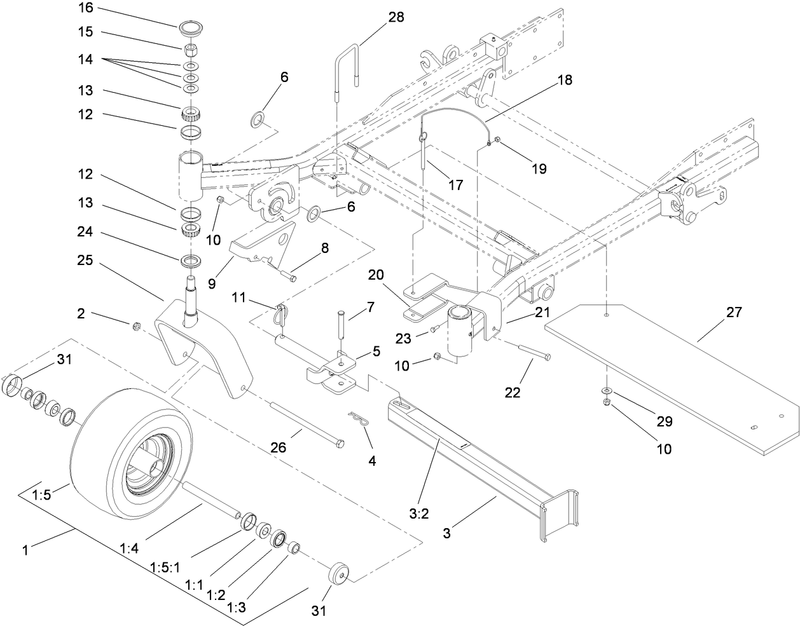 Fork Caster Wheel and Z Stand Assembly