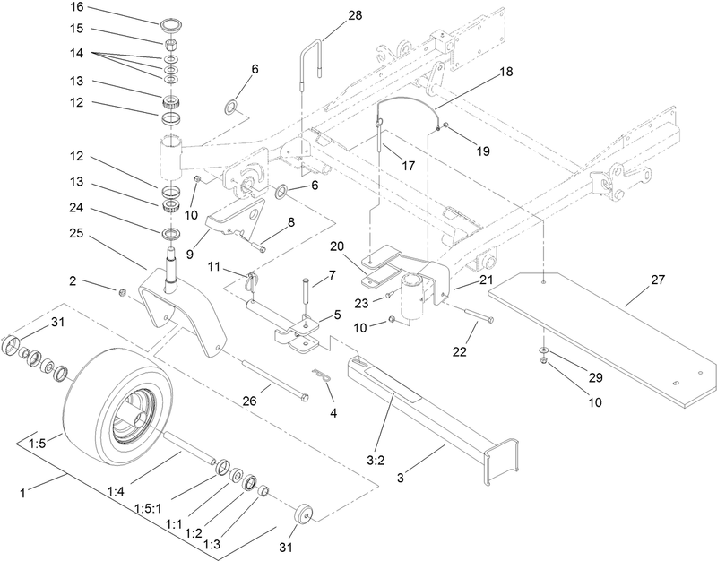 Fork Caster Wheel and Z Stand Assembly