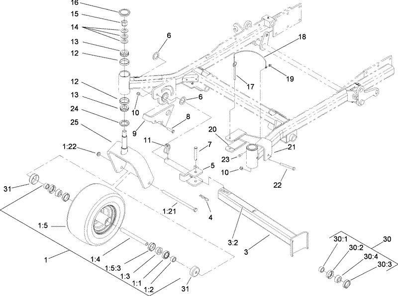 Fork Caster Wheel and Z Stand Assembly