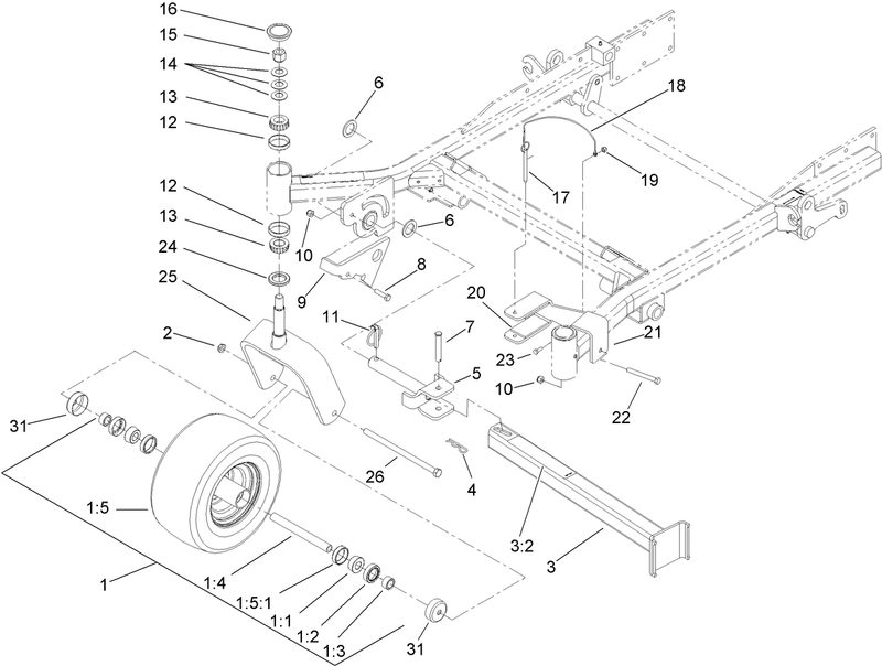 Fork Caster Wheel and Z Stand Assembly