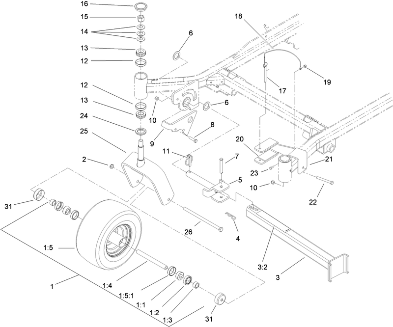Fork Caster Wheel and Z Stand Assembly