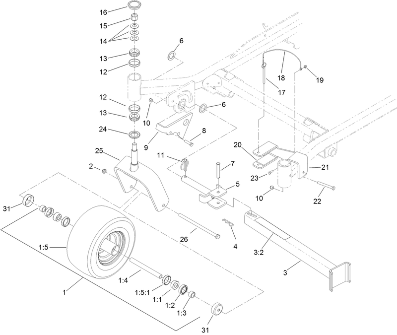 Fork Caster Wheel and Z Stand Assembly