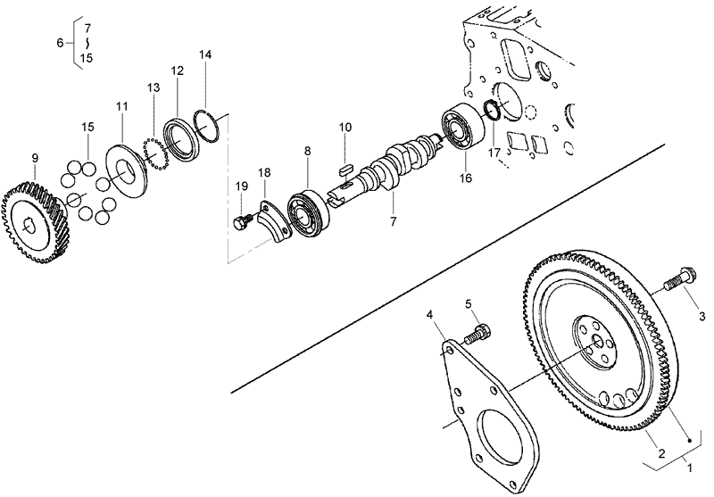 Flywheel Fuel Camshaft and Governor Shaft Assembly