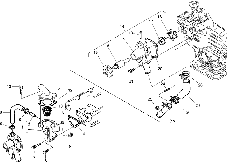 Water Flange Pump Pipe and Thermostat Assembly