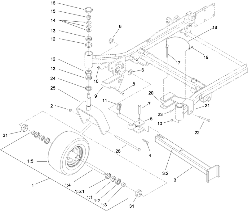 Fork Caster Wheel and Z Stand Assembly