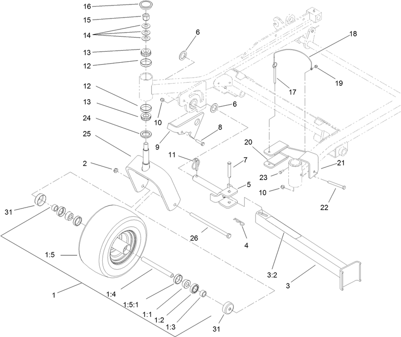 Fork Caster Wheel and Z Stand Assembly