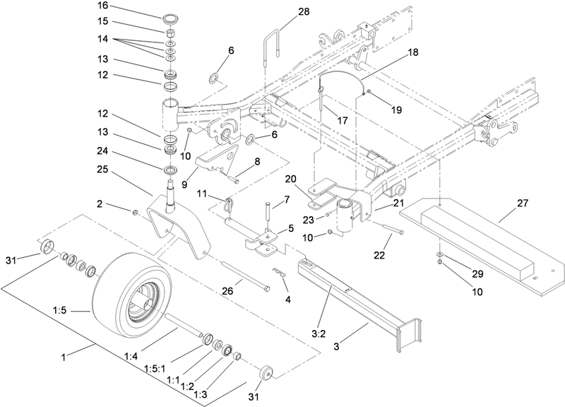 Fork Caster Wheel and Z Stand Assembly