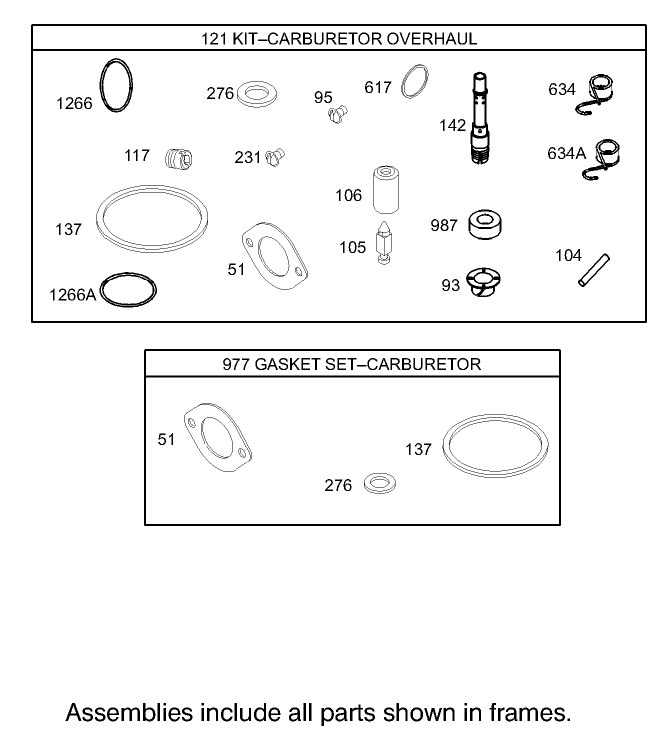Carburetor Overhaul Kit Assembly Briggs and Stratton 280H07 0166 E1