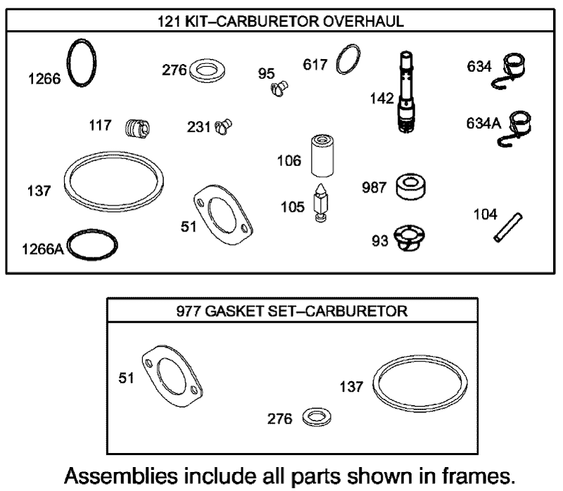 Carburetor Overhaul Kit Assembly Briggs and Stratton 286H77 0165 E1