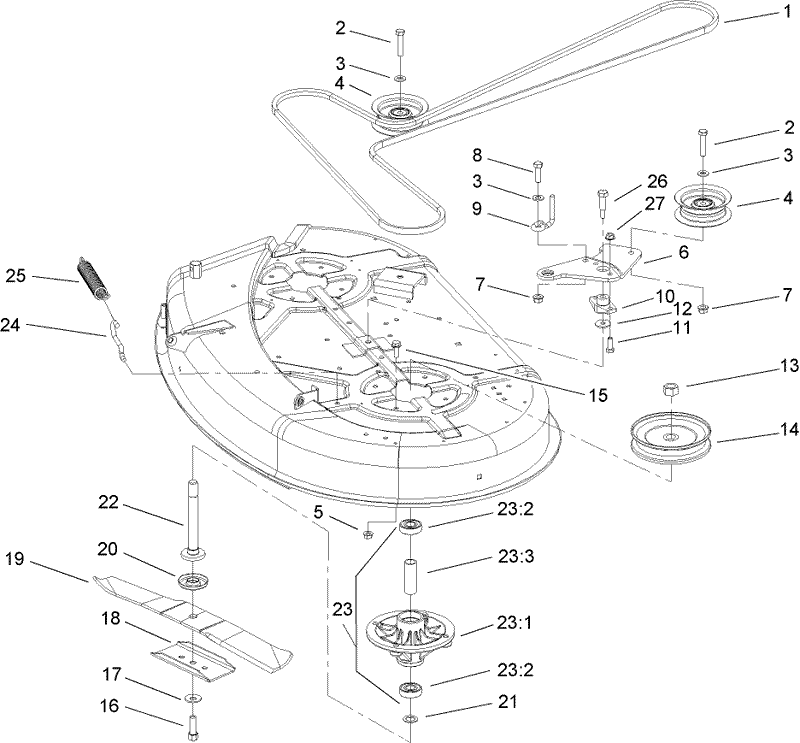 42 Inch Deck Spindle and Belt Drive Assembly