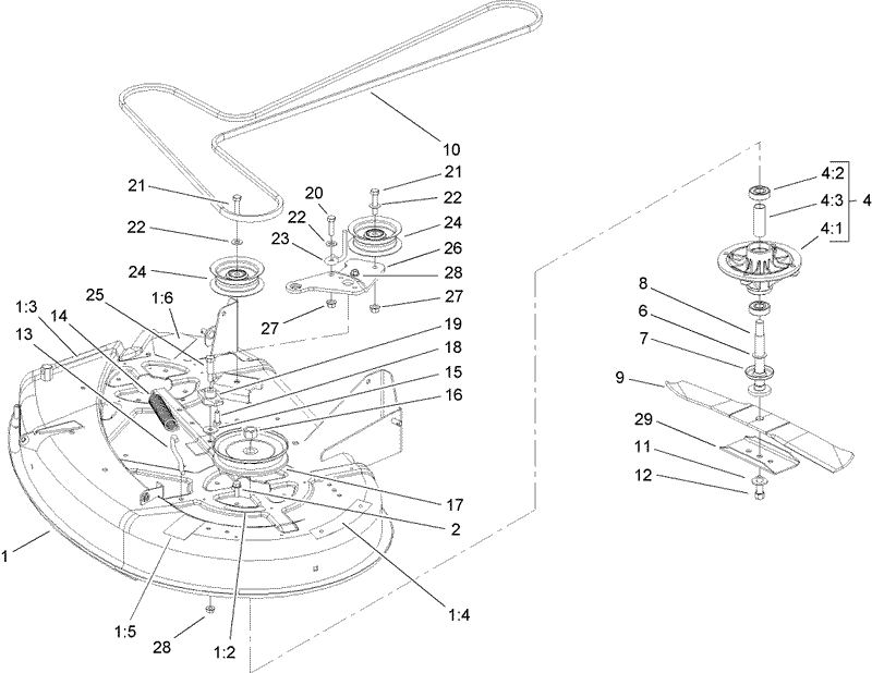 Deck Spindle and Belt Drive Assembly