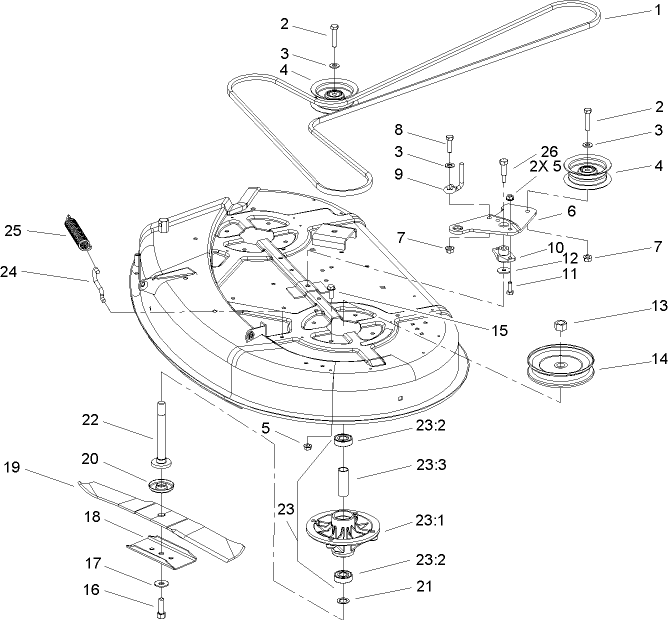42 Inch Deck Spindle and Belt Drive Assembly
