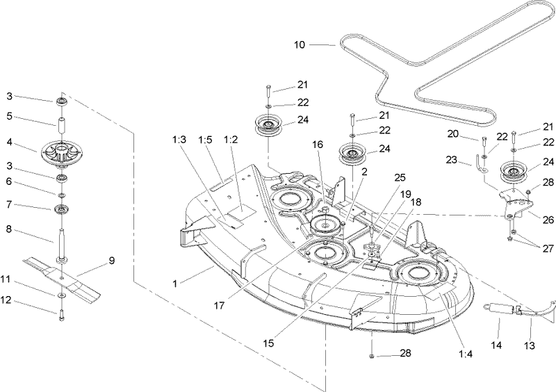 Deck Spindle and Belt Drive Assembly