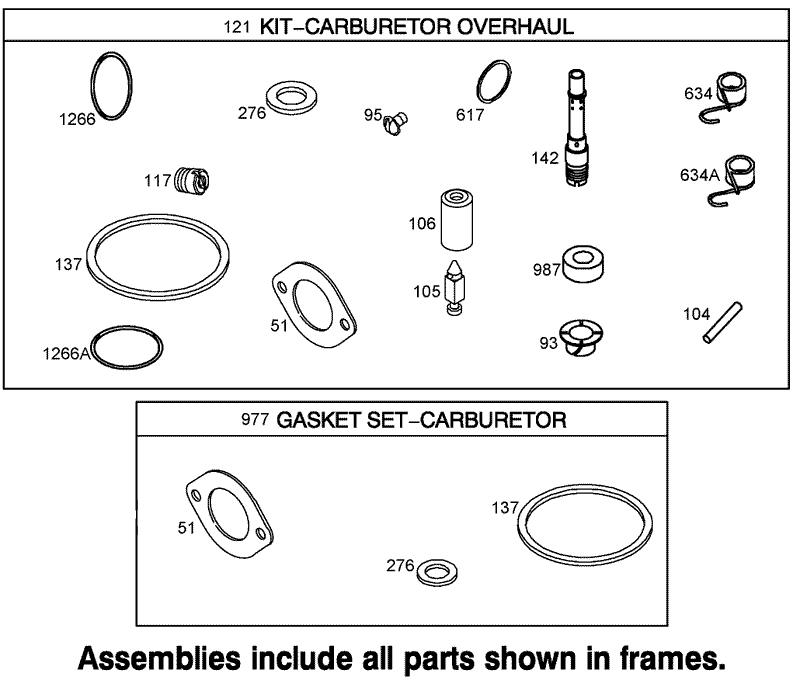 Carburetor Overhaul Kit and Gasket Set Assemblies Briggs and Stratton 31K777 0190 E1