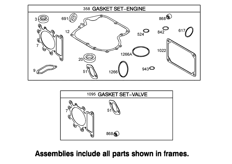 Engine and Valve Gasket Set Assemblies Briggs and Stratton 31K777 0190 E1