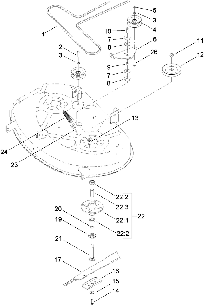 42 Inch Deck Belt Drive Spindle and Blade Assembly
