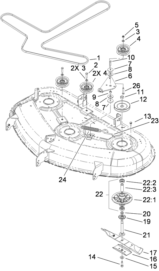 50 Inch Deck Spindle and Drive Belt Assembly