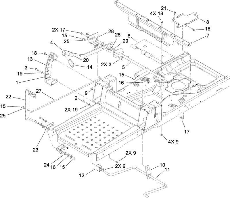 Deck Lift and Seat Support Assembly