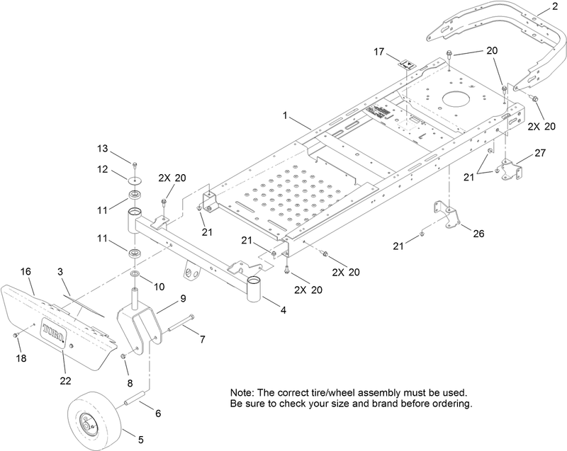 Frame Front Axle and Caster Wheel Assembly