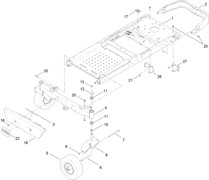 Frame Front Axle and Caster Wheel Assembly